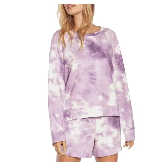 Wildfox Tie Dye Stars Pullover Sweatshirt Women XL Purple Cotto Blend Loungewear - Picture 1 of 9
